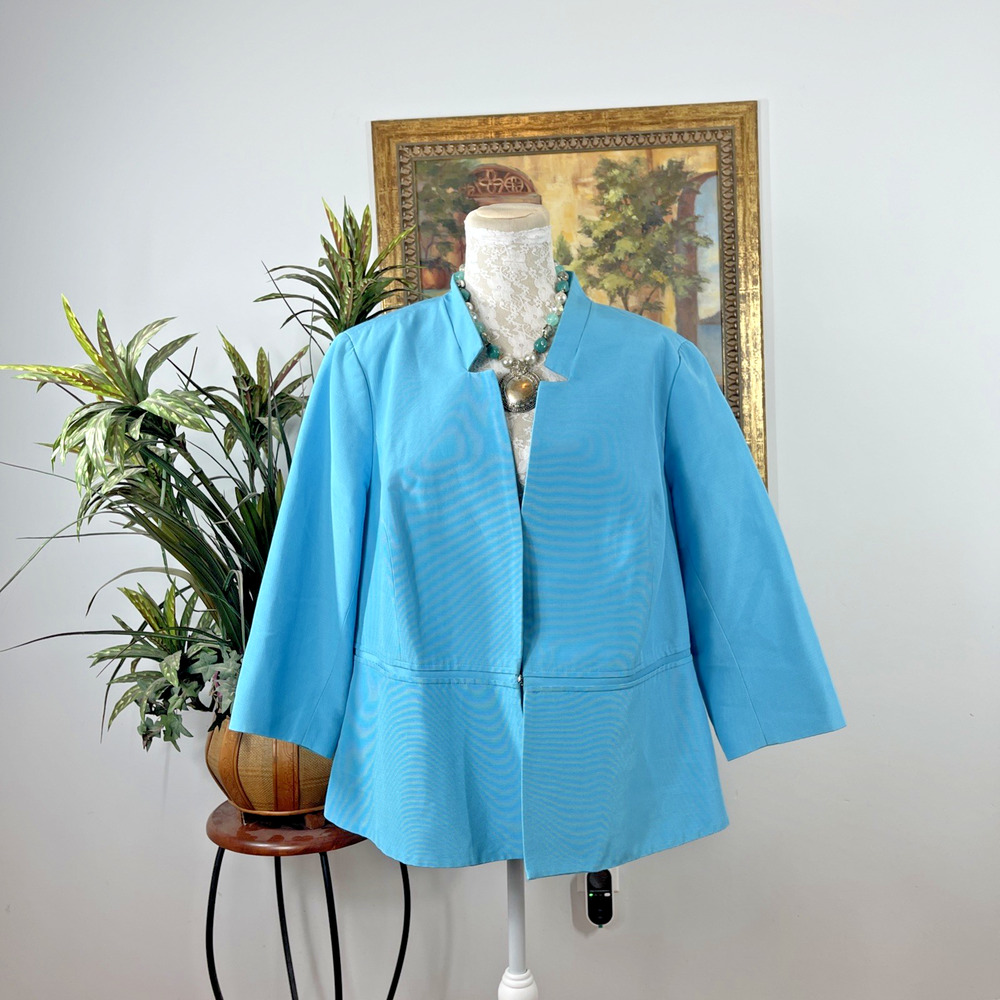 Talbots Women's 16 Aqua Blue Silk Blend Open Front Blazer Career Office Siren
